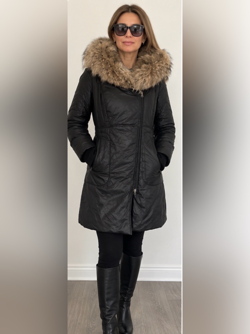 Mackage Black Winter Coat Size M Real Rabbit & Raccoon Fur Hood